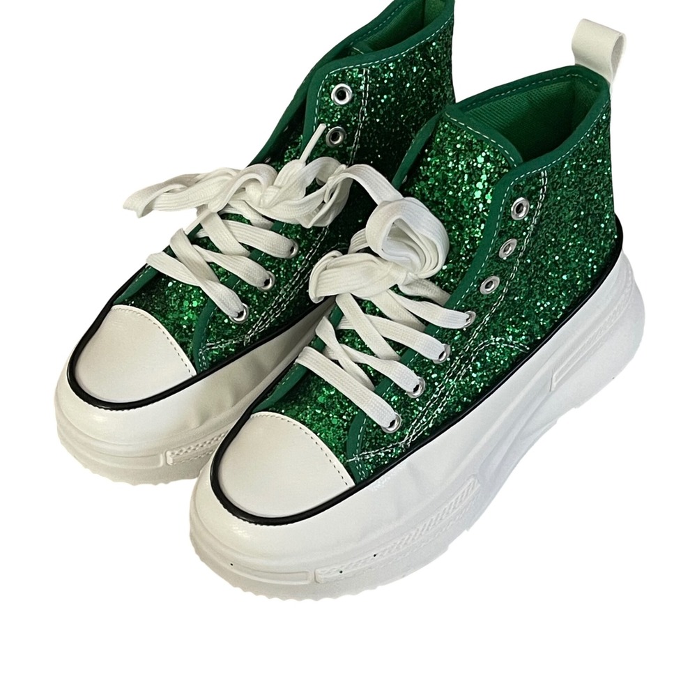 Green Glitter High-Top Platform Sneakers - Women